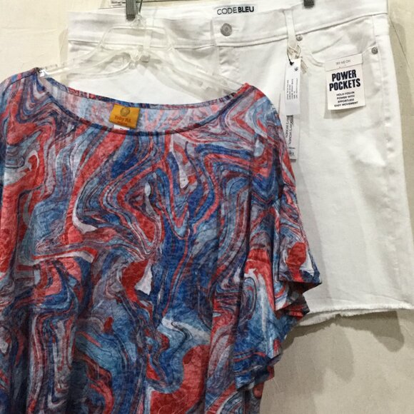 Ruby Rd. Women Size 1X Short Flutter Sleeve Top Blouse patriotic red white blue - Picture 5 of 9